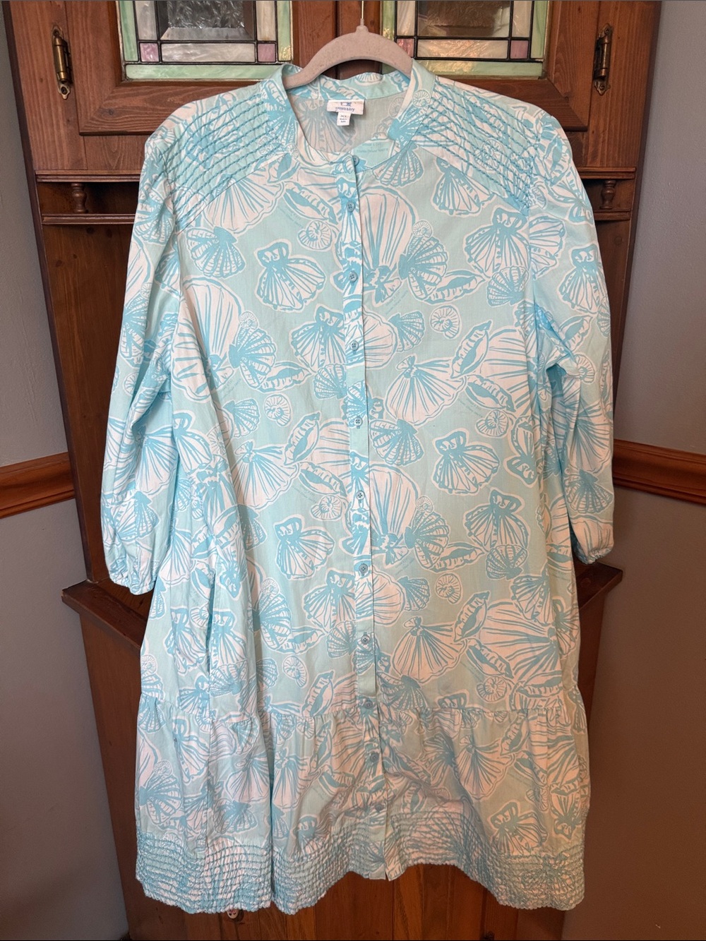 Sewing Down South x Crown & Ivy Seashell Button Dress XL Cotton Pockets Coastal